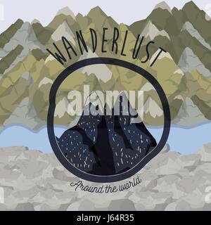 background blur mountains scenary with wanderlust logo rocky mountains Stock Vector