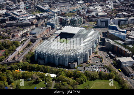 An aerial daytime view of St James' Park football stadium in Newcastle upon Tyne, Tyne and Wear, North east england, United Kingdom, Europe