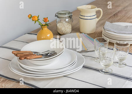 Provence wine glasses and Selvedge napkins from Home Address Stock Photo
