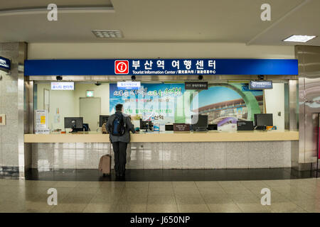 Tourist Information Center at Busan Railway Station Concourse, Busan Gwangyeoksi, South Korea Stock Photo