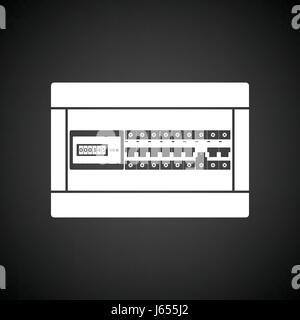 Circuit breakers box icon. Black background with white. Vector illustration. Stock Vector