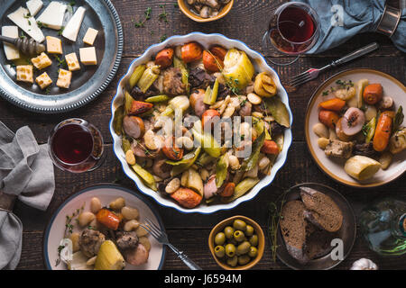 Ready-made kasul, cheese, bread, olives on the table Stock Photo