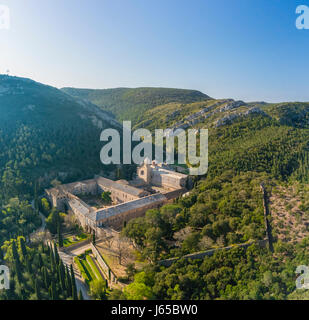 France, Aude, Narbonne, Fontfroide Abbey (aerial view) Stock Photo