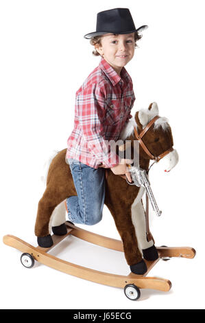 horse toy riding kid wooden boy lad male youngster child children kids humans Stock Photo