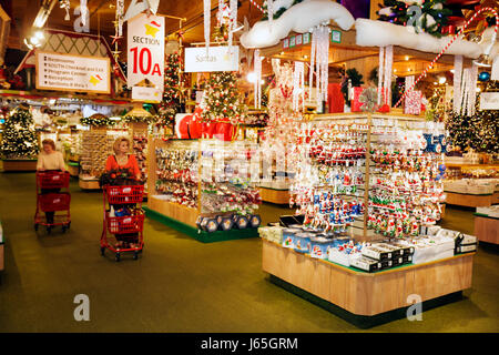 Michigan Frankenmuth,German Bavarian ethnic community,Bronner's Christmas Wonderland,shopping shopper shoppers shop shops market markets marketplace b Stock Photo