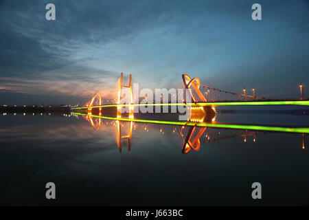 Hanjiang Bridge Night of Hanzhoung City,Shaanxi Province,China Stock Photo