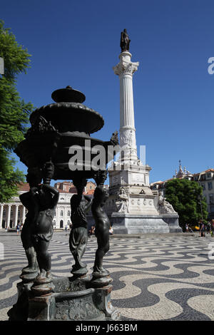 Fountain in Rossio Square, Lisbon, Portugal, Lisbon. Stock Photo