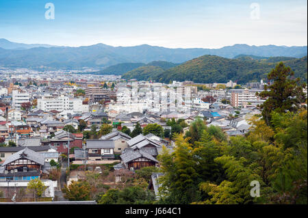 Cityscape of Shugakuin area in north Kyoto city seen from hilltop of Enkoji Temple, during autumn in Japan Stock Photo