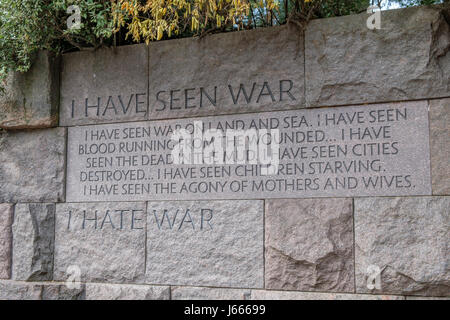 I Hate War Quote, FDR Memorial, Washington, DC Stock Photo