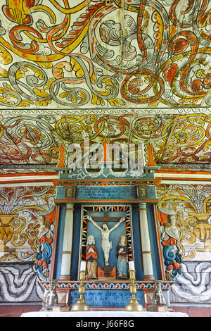 Traditional norwegian wooden church interior. Stordal stavkyrkje ...