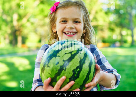 A girl with watermelon Stock Photo