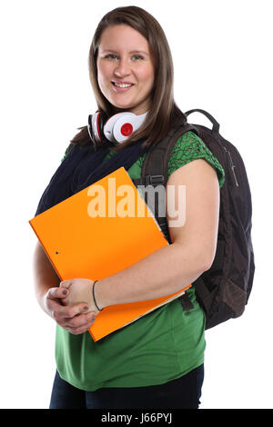 Student female portrait smiling people isolated on a white background Stock Photo