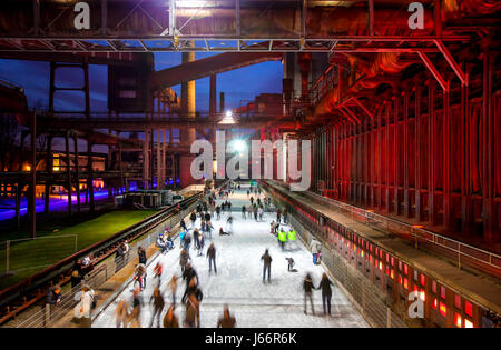 Ice-skating rink, ice-rink, cooking plant Zollverein, Zollverein Coal Mine Industrial Complex, UNESCO world cultural heritage Zeche Zollverein, Essen, Stock Photo