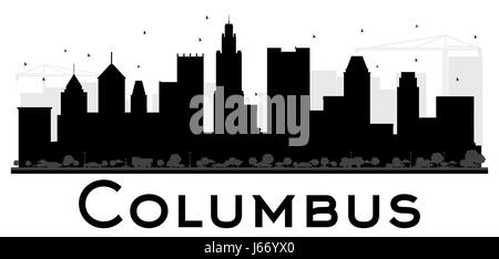 Columbus City skyline black and white silhouette. Simple flat concept for tourism presentation, banner, placard or web site. Cityscape with landmarks. Stock Vector