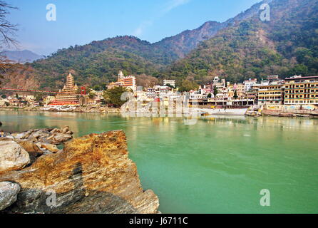 Rishikesh India by the Ganges River view from above over the bridge Stock Photo