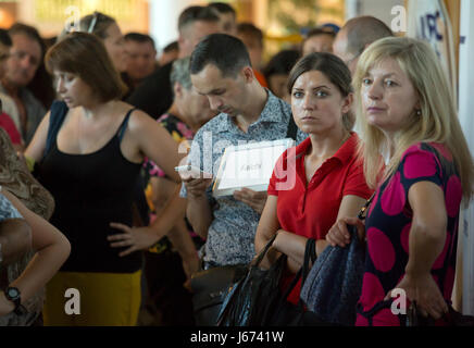 Chisinau, Moldova, people waiting in the arrivals hall of Chisinau airport Stock Photo