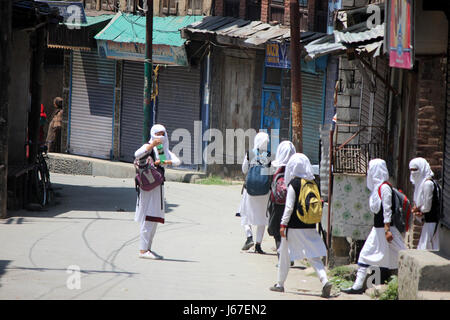 Anantnag, India. 19th May, 2017. Kashmir Girl Students pelting stones on Security forces in Anantnag after Friday Prayers. Credit: Muneeb Ul Islam/Pacific Press/Alamy Live News