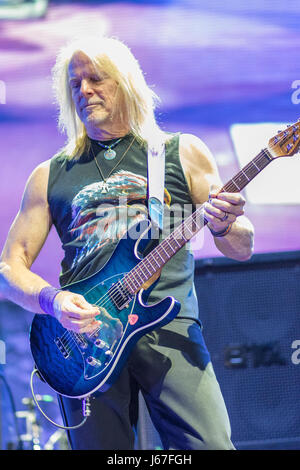 ZAGREB, CROATIA - MAY 16, 2017: Deep Purple guitar player Steve Morse on stage during their The Long Goodbye tour at Arena Zagreb. Stock Photo