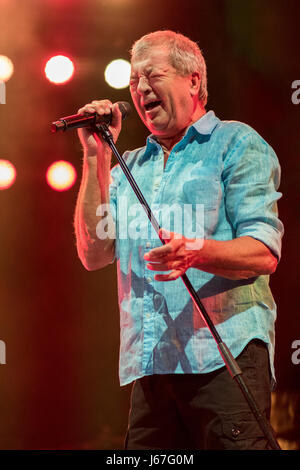 ZAGREB, CROATIA - MAY 16, 2017: Deep Purple lead singer Ian Gillan on stage during their The Long Goodbye tour at Arena Zagreb. Stock Photo
