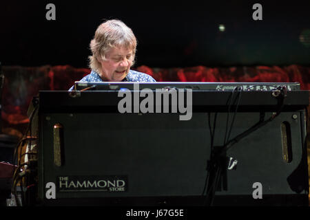 ZAGREB, CROATIA - MAY 16, 2017: Deep Purple keyboards player Don Airey on stage during their The Long Goodbye tour at Arena Zagreb. Stock Photo