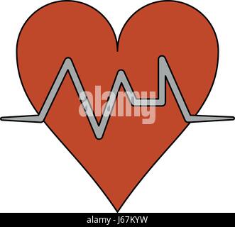 color image cartoon shape heart with life signs Stock Vector