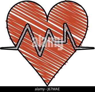 color crayon stripe cartoon shape heart with life signs Stock Vector