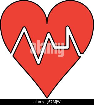 color silhouette image cartoon red shape heart with life signs Stock Vector