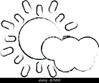 blurred silhouette image cartoon sun and cloud weather icon Stock Vector