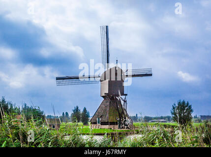 South Holland, Kinderdijk in the municipality of Molenwaard, view of a historic windmill Stock Photo