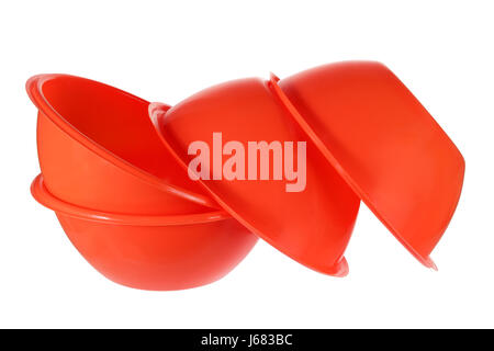 Plastic Bowls on White Background Stock Photo