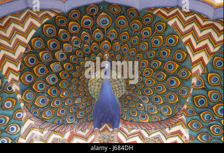 Peacock Gate at the Chandra Mahal, Jaipur City Palace in Jaipur, Rajasthan, India, on February, 16, 2016. Stock Photo