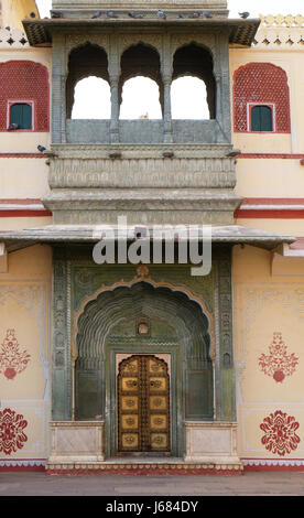 Ornate door at the Chandra Mahal, Jaipur City Palace in Jaipur, Rajasthan, India, on February, 16, 2016. Stock Photo