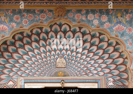 Lotus Gate at the Chandra Mahal, Jaipur City Palace in Jaipur, Rajasthan, India, on February, 16, 2016. Stock Photo