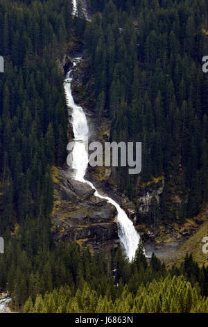 Krimml Waterfalls on Gerlos Pass, Austrian Alps, Austria. Krimmler is a tiered waterfall. In picture is the lowest part, a drop of 140 metres. Stock Photo