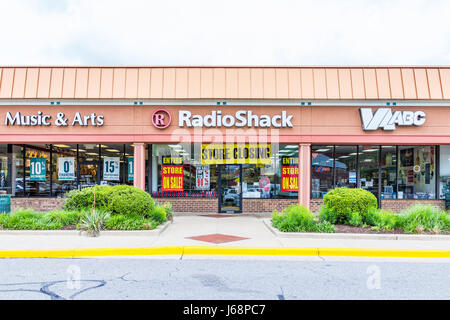 Burke, USA - May 12, 2017: Radio Shack store entrance facade with closing sale sign Stock Photo