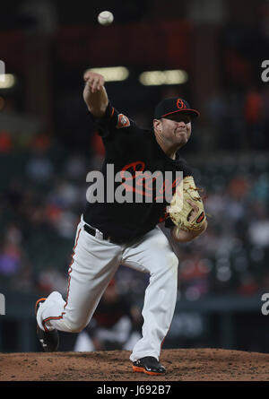 Baltimore Orioles pitcher Chris Tillman (30) delivers to a Toronto Blue Jays batter during a game at Oriole Park at Camden Yards in Baltimore, MD on May 19, 2017. Photo/ Mike Buscher/Cal Sport Media Stock Photo