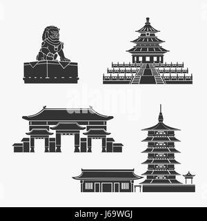 Chinese Historical Buildings Symbol Vector Set Stock Vector