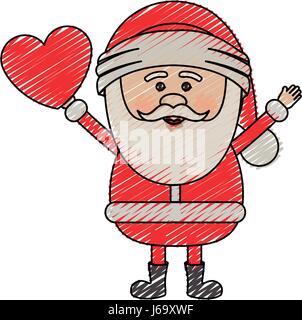 color crayon stripe cartoon of santa claus with open arms and holding heart in hand Stock Vector