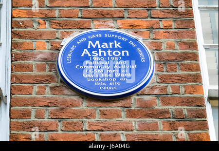 Mark Ashton - LGSM Community Activist, blue plaque, Gay's The Word Book Shop, London Stock Photo