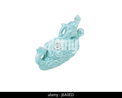 Emerald stone Chinese dragon on white background Stock Photo