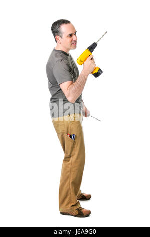 tools repair cordless drill handyman workers laborer worker wageworker employee Stock Photo