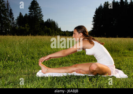 Beautiful yoga woman practice in a big window hall background Stock Photo -  Alamy