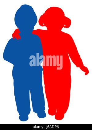 sister brother silhouettes boy lad male youngster girl girls child children Stock Photo