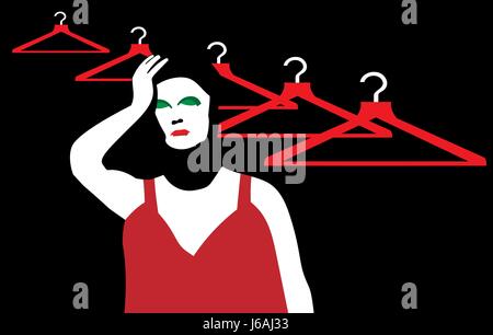 concept of choice of clothes - woman and hangers for clothes. Vector illustration. Stock Vector