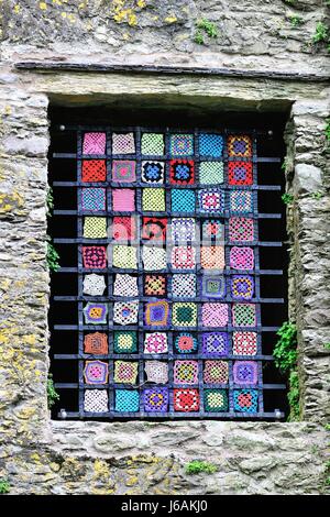 A tapestry window at Blarney Castle in Blarney, County Cork, Ireland. The castle was built in 1446 by Dermot McCarthy.