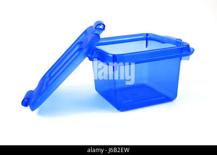 blue box storage bin blue house building plastic synthetic material container Stock Photo