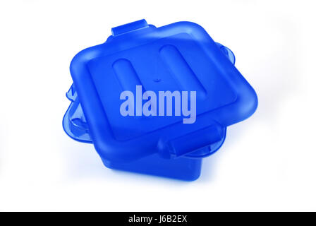 blue house building objects box storage bin blue house building plastic Stock Photo