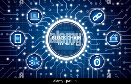 Blockchain , Distributed ledger technology , bitcoin concept. Electric circuit graphic and infographic of Block chain , network connect , security , b Stock Photo