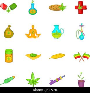 Medical marijuana icons set, cartoon style Stock Vector