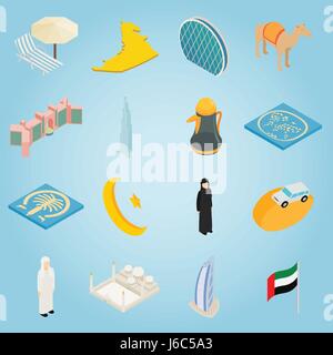 UAE set icons, isometric 3d style Stock Vector